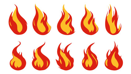 Fire flames collection. Isolated set of fire icons. Vector illustration.