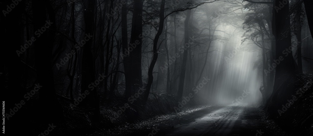 Aufkleber a soft light filters through the dense grey forest, illuminating the twisted trunks and tangled twig