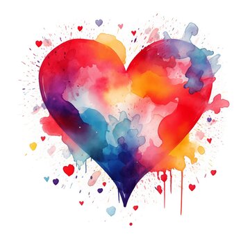 Abstract heart. Adorable heart clipart. Watercolor illustration. Generative AI. Detailed illustration.