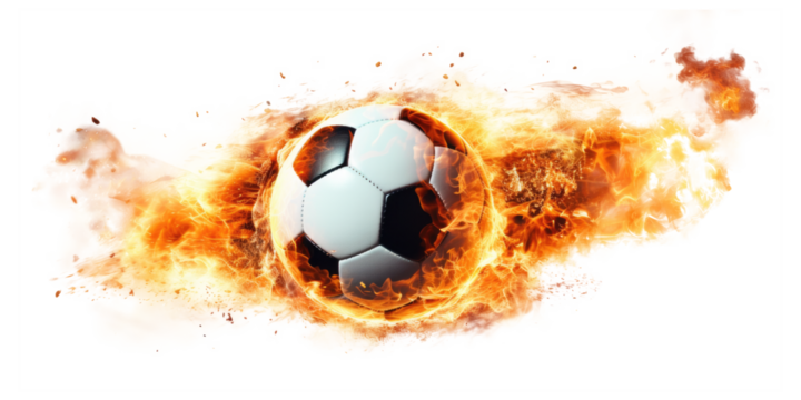 Football on fire isolated on transparent background.
