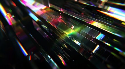 abstract background of glowing metal strips and bokeh defocused lights