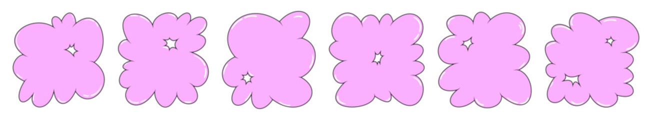 Bubble abstract shapes y2k set vector illustration isolated on transparent background. Balloon graffiti elements collection. Modern cartoon sticker pack collection 