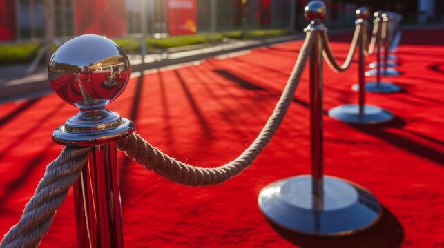 A rope barrier on a VIP event red carpet, symbolizing exclusivity and glamour.