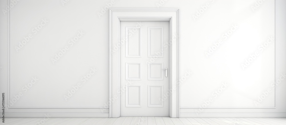 Aufkleber an empty room featuring a white door set against a white background. a single chair stands in the ce