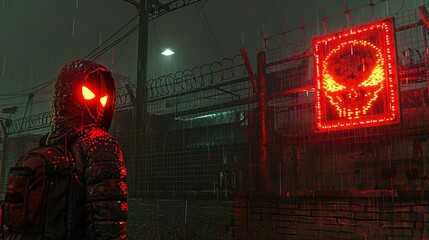 Man in Hooded Jacket Standing in Front of Neon Sign