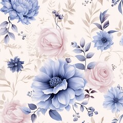 A seamless pattern with watercolor blue flowers