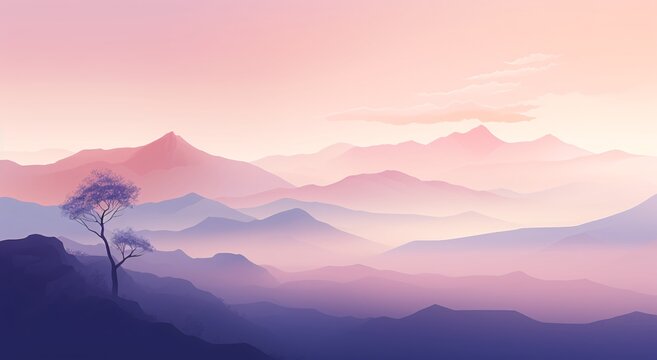 A serene sunrise over mountains