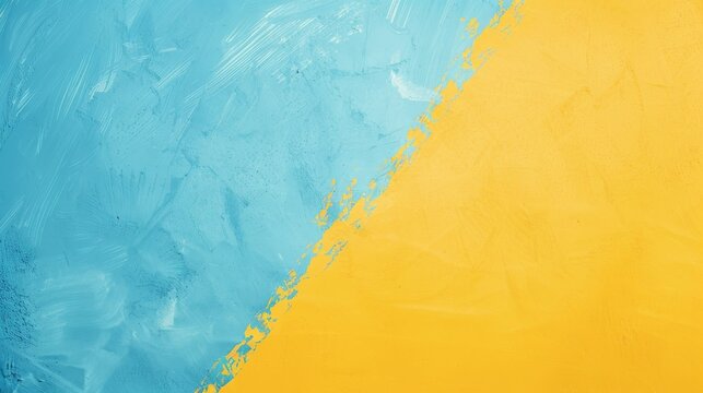 Textured abstract background with bold blue and yellow diagonal division. Contemporary art with contrasting blue and yellow textures. Diagonally split blue and yellow abstract for modern decor.