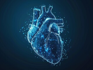 The heart is intricately modeled in shades of blue, symbolizing its vitality and importance in the human anatomy. This image combines healthcare and medical concepts. AI