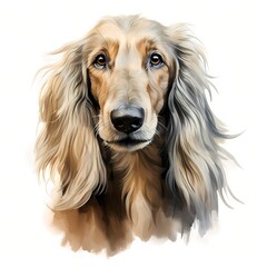 Fototapeta premium Afghan hound. Puppy dog clipart. Watercolor illustration. Generative AI. Detailed illustration.