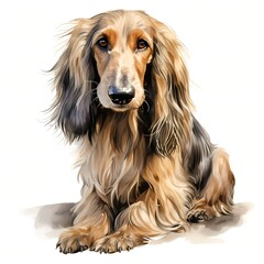Afghan hound. Puppy dog clipart. Watercolor illustration. Generative AI. Detailed illustration.