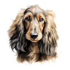 Afghan hound. Puppy dog clipart. Watercolor illustration. Generative AI. Detailed illustration.