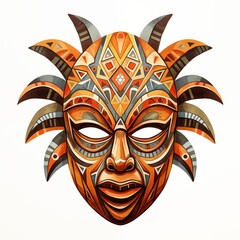 Naklejka premium African ceremonial mask. Ancient african mask clipart. Watercolor illustration. Generative AI. Detailed illustration.