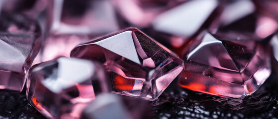 Macro photography showcasing the intricate details and facets of pink gemstones with a dark, contrasting background - obrazy, fototapety, plakaty