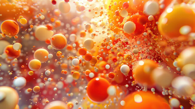 A closeup image of abstract, vividly colored spheres creating an energetic and dynamic visual texture