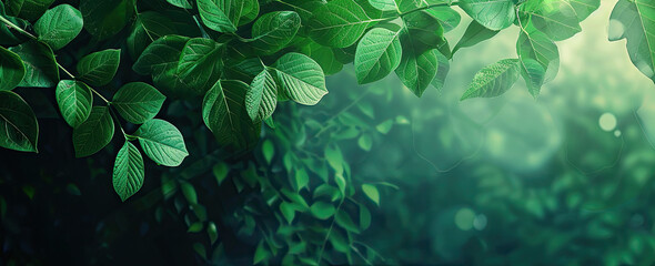 Fresh green leaves bask in the gleaming sunlight, emanating growth and natural beauty - obrazy, fototapety, plakaty