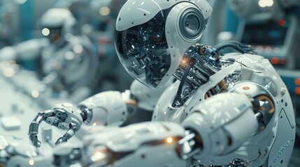 Fototapeta premium A robot stands motionless in the middle of a room, surrounded by empty space.