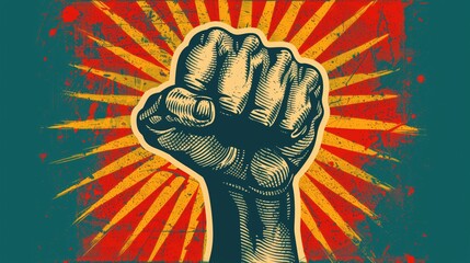 illustration of Fist protest hand activist people social fight Fist raised in the air. The concept of strength and unity. Fist raised up in protest, illustration. generative AI