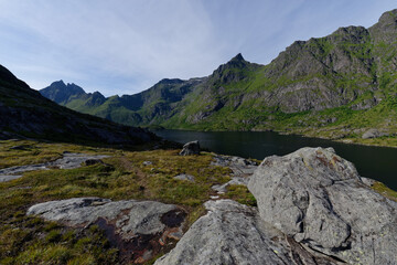 mountain landscape with lake and mountains