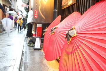 Traditional japanese umbrellas, traditional japanese accessories concept. High quality photo