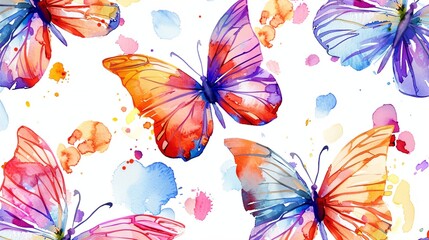 a watercolor painting of a group of butterflies