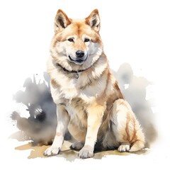 Akita dog. American Akita clipart. Watercolor illustration. Generative AI. Detailed illustration.