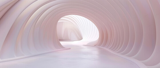 Obraz premium A serene and clean minimalist white curved corridor with smooth architectural lines and soft lighting