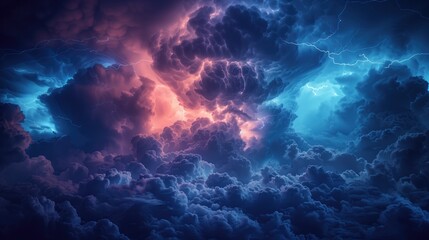 dark sky with heavy clouds with lightning during a thunderstorm Dark stormy sky with glowing clouds and lightning. generative AI