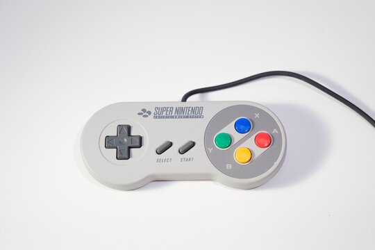 Newcastle UK: 1st July 2023: Super Nintendo controller uk version japan pal> Colour buttons retro gaming