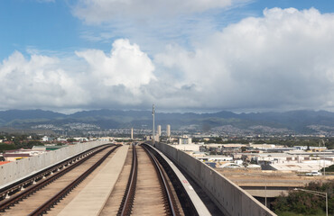 View from the Hawaii Skyline Rail. Phase 1 of the project opened June 30, 2023 linking East Kapolei and Aloha Stadium.