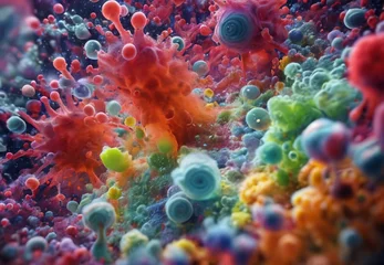 Fotobehang Microscopic view of potential pathogens, representing the ongoing battle against diseases like Disease X and the importance of vaccines © Ekaterina