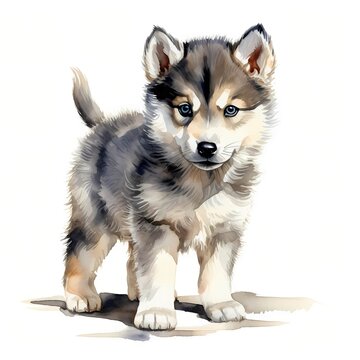 recommend clip art: Alaskan Malamute. Puppy dog clipart. Watercolor illustration. Generative AI. Detailed illustration.