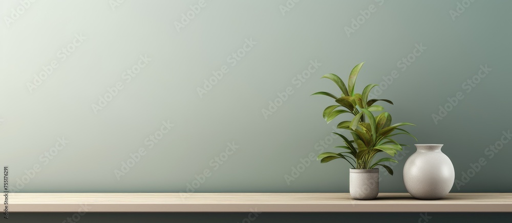 Aufkleber A white vase is placed elegantly on top of a wooden shelf, creating a simple yet eye-catching display in an interior setting. The contrasting textures of the vase and shelf add depth to the