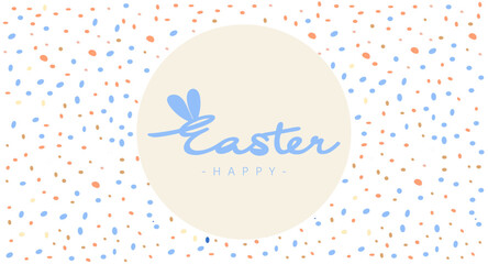Easter-themed vector with 'Happy Easter' calligraphy, pastel eggs, spring color. Perfect for greetings, invites, and seasonal ads.