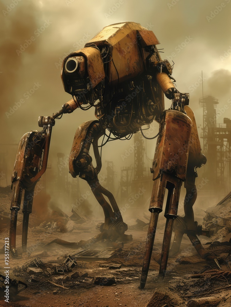Poster battle robot with a cannon. ai generative.