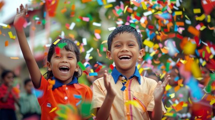 children playing with colorful balloons