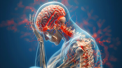 Central Organ of Human Nervous System Brain Anatomy - obrazy, fototapety, plakaty