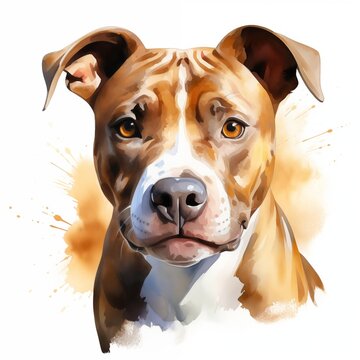 recommend clip art: Pitbull dog. American pit bull terrier dog clipart. Watercolor illustration. Generative AI. Detailed illustration.