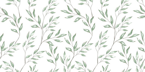 Watercolor leaves branches eucalyptus wallpaper textile wrapping paper background seamless pattern botanical floral desing wedding invitation card
