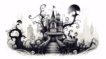 house of horrors doodle house vector illustration 24218