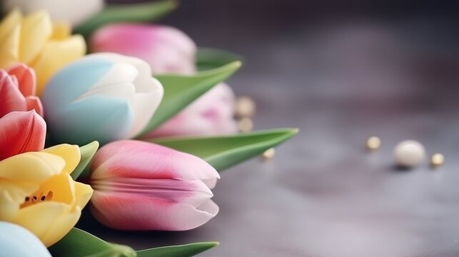  tulips lying on empty background	