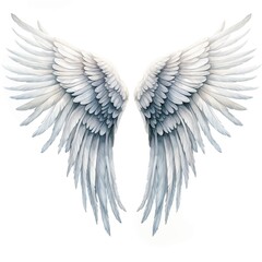Angel wings, halo. Heaven clipart. Watercolor illustration. Generative AI. Detailed illustration.