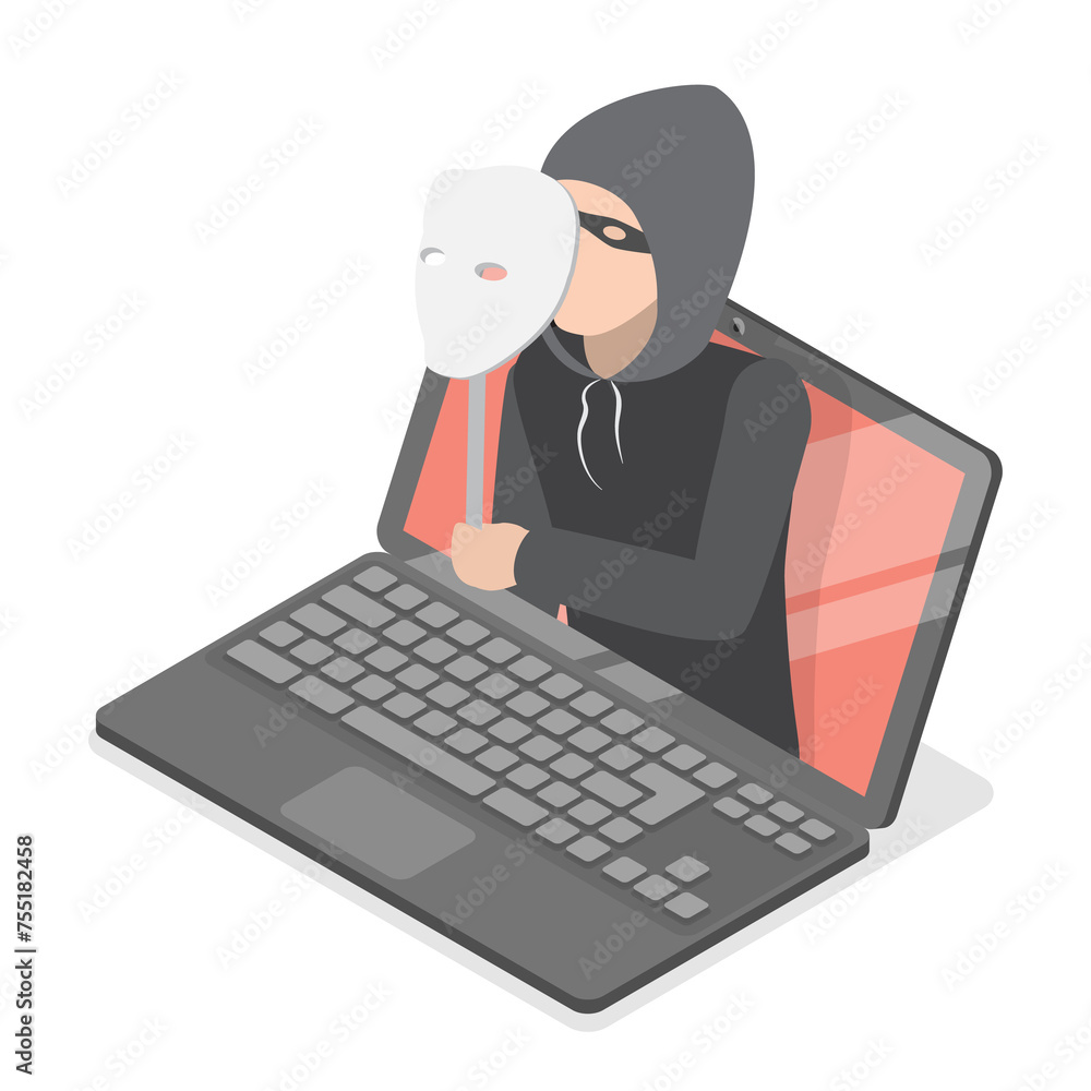 Poster 3d isometric flat set of hacker icons. item 2