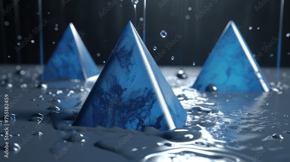 Poster blue abstract background from triangles and pyramids. ai generative.