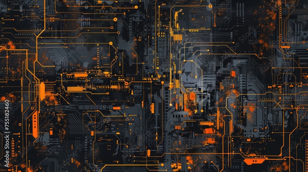 Poster gray-orange abstract background or screensaver on pc in the style of cyber technologies of the futur