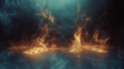 Radiant, abstract smoke formations on a dark background, with a unique interplay of ground lights. - obrazy, fototapety, plakaty