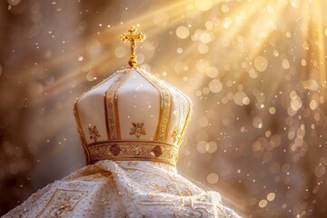 Pope hat over golden bokeh background