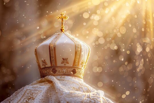 Pope hat over golden bokeh background