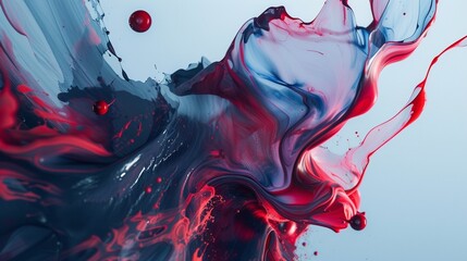 Generative AI illustration of mix of red white blue color paints with blended drops on fluid while...