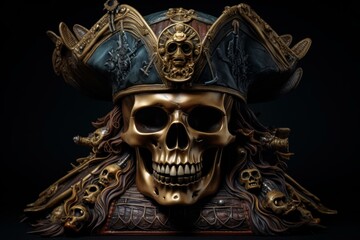 Menacing Skull pirate 3d. Human scary bone. Generate Ai